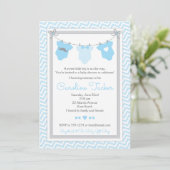 Waskijntje baby shower uitnodiging blauw en grijs (Staand voorkant)