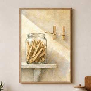 Wasknijpers in een glazen pot Aquarel Poster
