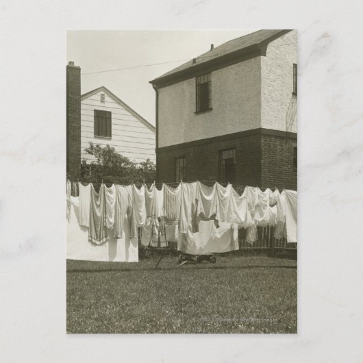 Waslijn buiten huizen briefkaart (Voorkant)