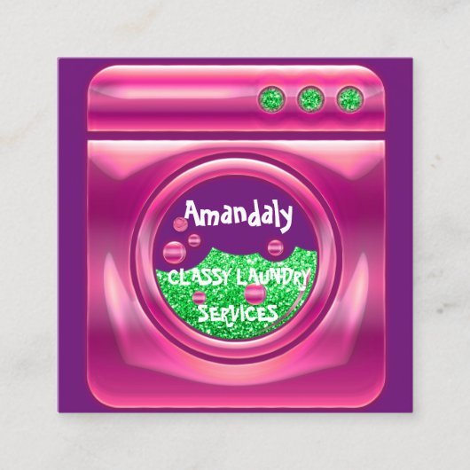 Wasmachine startreinigingsmachine QR-code Roze Vierkante Visitekaartje (Voorkant)