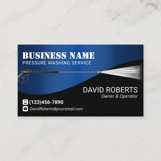 Wasreiniging blauw metaal onder druk visitekaartje (Voorkant)