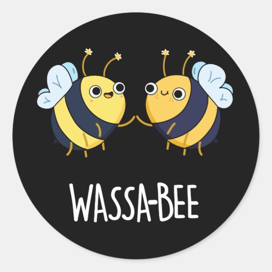 Wassabee Funny Wasabi Bee Pun Dark BG Ronde Sticker (Voorkant)