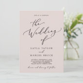 Wassen Coördinaat Blush Roze QR Code Terug Bruilof Kaart (Staand voorkant)