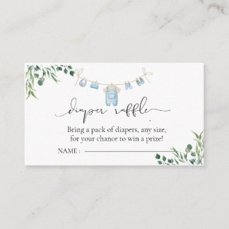 Wasserij Blue Greenery Baby shower Luier Raffle Informatiekaartje
