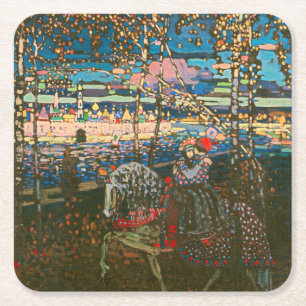 Wassily Kandinsky Het rijdende paar Russische kuns Vierkante Kartonnen Onderzetter