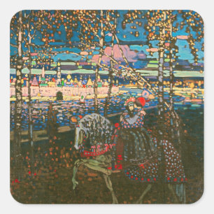 Wassily Kandinsky Het rijdende paar Russische kuns Vierkante Sticker
