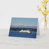 WAST Ferry en Olympic Mountains - Frameable Art Kaart (Gele Bloem)