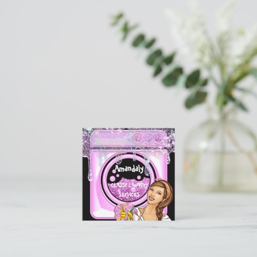 Waswasservice QR-code zwart Vierkante Visitekaartje (Staand voorkant)