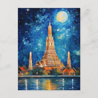 Wat Arun Bangkok Thailand Tempel Waterverf Nacht Briefkaart