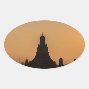 Wat Arun temple Silhouette Thailand Bangkok in sun Ovale Sticker