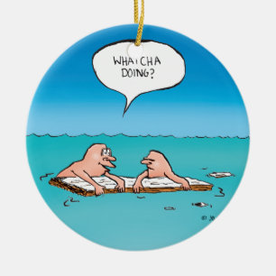 Wat ben je aan het doen? Grappige cartoon over een Keramisch Ornament