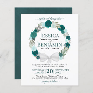 WAT Blauwgroen Rozen Elegant BUDGET Wedding Invite