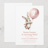 Wat Bunny 1st Birthday Daisy Balloon Kaart (Voorkant / Achterkant)