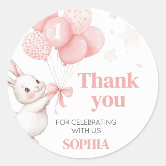 Wat Bunny Balloon Verjaardagsfeestje Ronde Sticker (Voorkant)