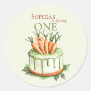 Wat Bunny Carrot Cake 1e Verjaardag Waterverf Ronde Sticker
