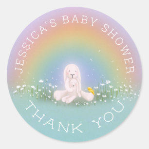 Wat Bunny Rainbow Baby shower dank je Ronde Sticker