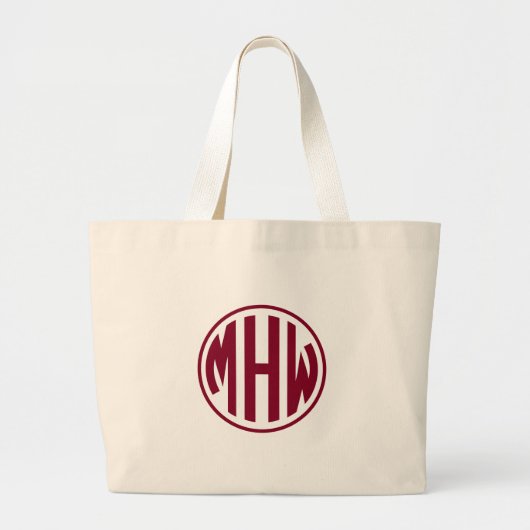 Wat Burgundy 3 Initiaal in een Circle Monogram DIY Grote Tote Bag (Voorkant)