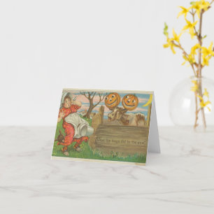 Wat de jongens deden met de Koe Halloween Vintage Kaart