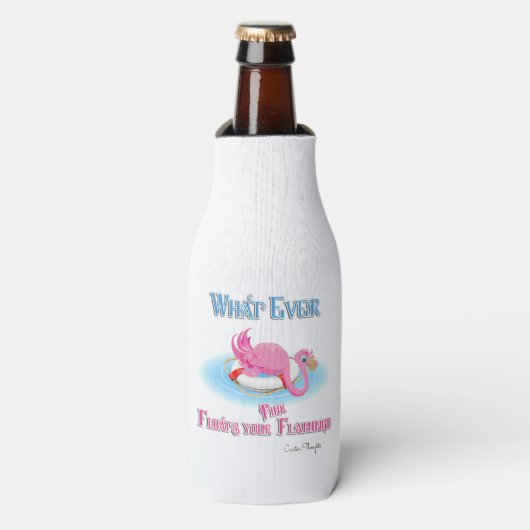 Wat drijft je roze flamingo? flesjeskoeler (Fles Voorkant)