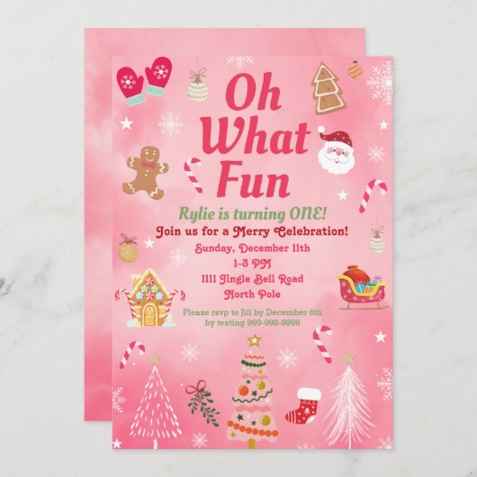 Wat een felroze kerstfeestdag uitnodigingen (Voorkant / Achterkant)