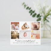Wat een geweldig jaar Simple 6 Photo Chic Script Feestdagenkaart (Staand voorkant)