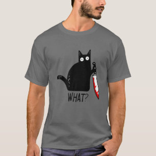 Wat een grappige zwarte kat? Holding Bloody Knife T-shirt