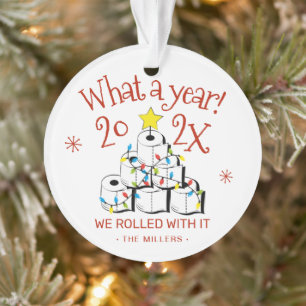 Wat een jaar 2021 Funny Toilet Paper Family Foto Ornament