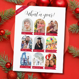 Wat een jaar, 9 foto collage Familieansichtkaart Feestdagenkaart