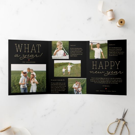 Wat een jaar EDITABLE COLOR Trifold Holiday Kaart (Binnen)