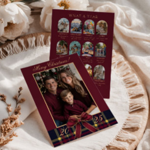 Wat een jaar familiefoto Rode geruite kerstkaart Kaart
