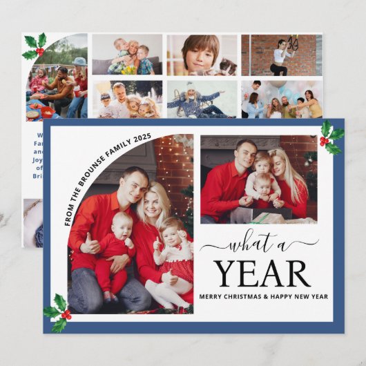 Wat een jaar Multi Photo Collage Christmas Holly Kaart (Voorkant / Achterkant)