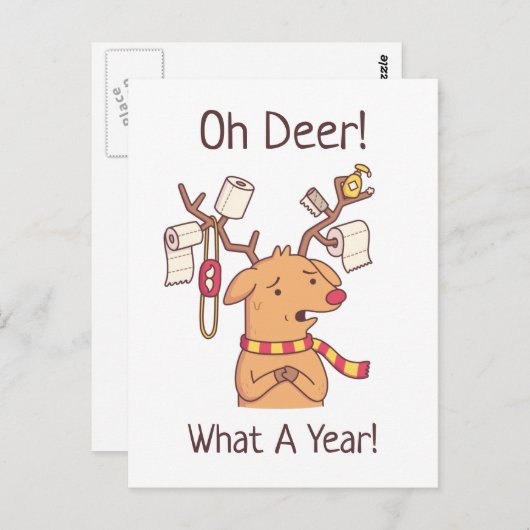 Wat een jaar, rendierpapier en toiletpapier briefkaart (Voorkant / Achterkant)