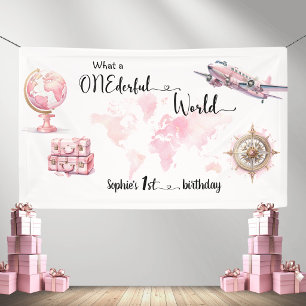 Wat een ONEderful World Roze 1e verjaardag Banner