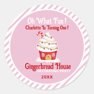 Wat een plezier! 1ste verjaardag Gingerbrood Candy Ronde Sticker