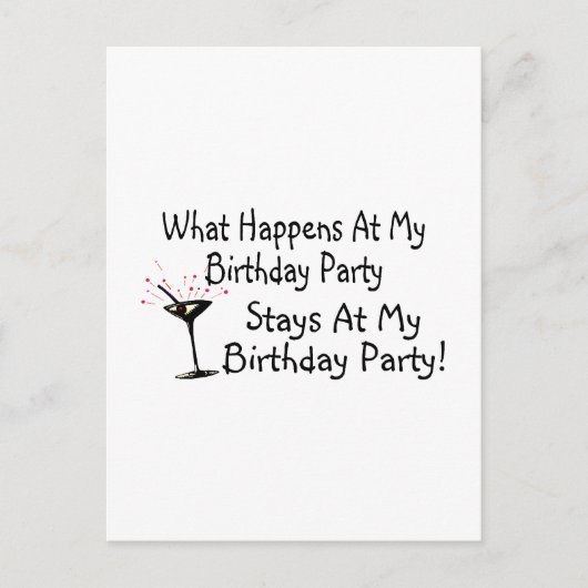 Wat er gebeurt op mijn verjaardagsfeestje blijft b uitnodiging briefkaart (Voorkant)