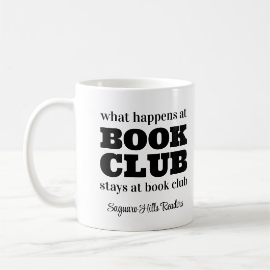 Wat gebeurt er bij Book Club Naam Coffee Mok (Links)