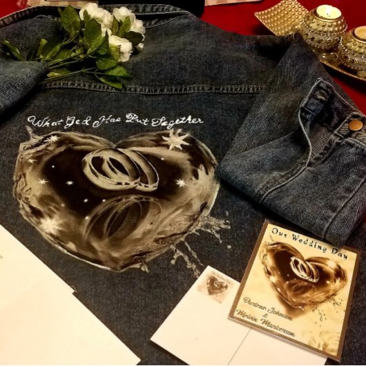 "Wat God heeft samengesteld" bruiloft denim jas Jacket