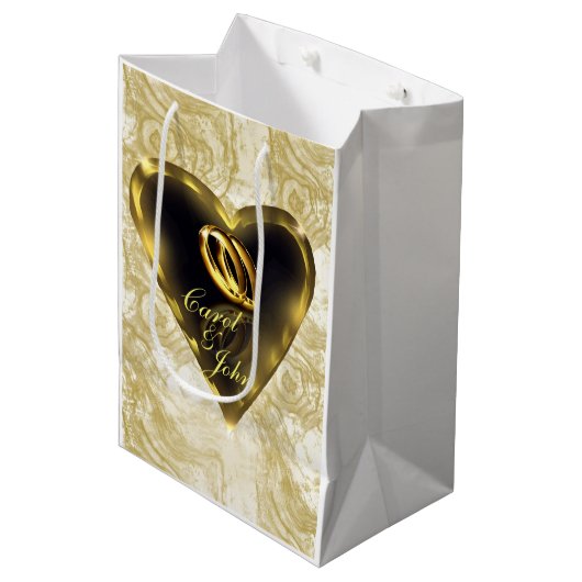 Wat God heeft Samengesteld Bruiloft (Goud) Medium Cadeauzakje (Voorkant Gekanteld)