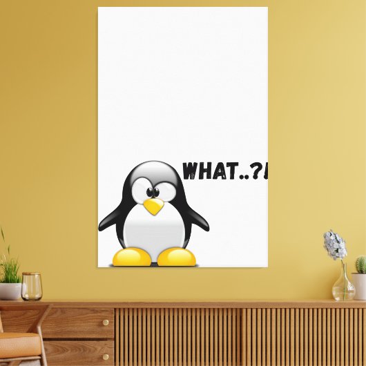 Wat..? – Grappige pinguïn kunst Canvas Afdruk (Insitu (Woonkamer))