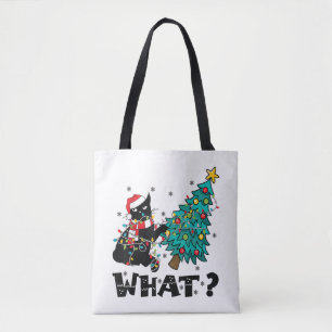 WAT Grappige zwarte kat sinterklaas duwen kerstboo Draagtas