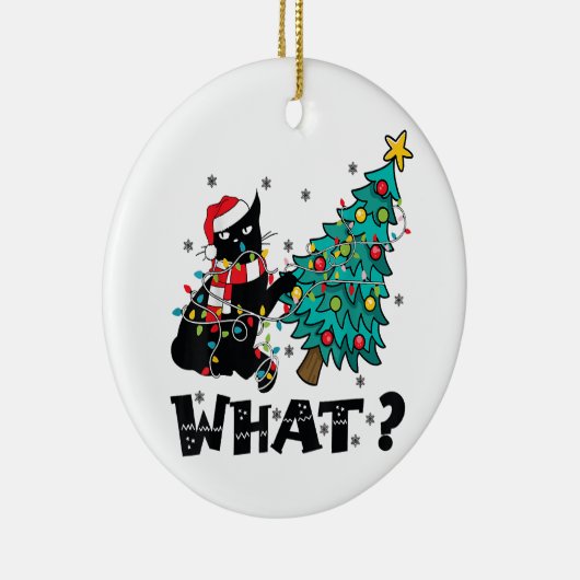 WAT Grappige zwarte kat sinterklaas duwen kerstboo Keramisch Ornament (Rechts)