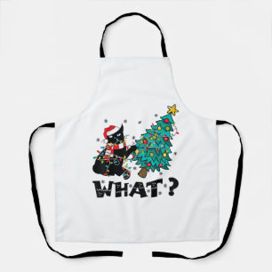 WAT Grappige zwarte kat sinterklaas duwen kerstboo Schort