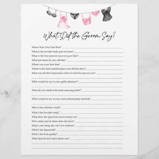 Wat Groom Say Lingerie Party Game (Voorkant)
