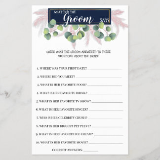 Wat Groom zegt Pampas Grass BridalShower Game Card Flyer