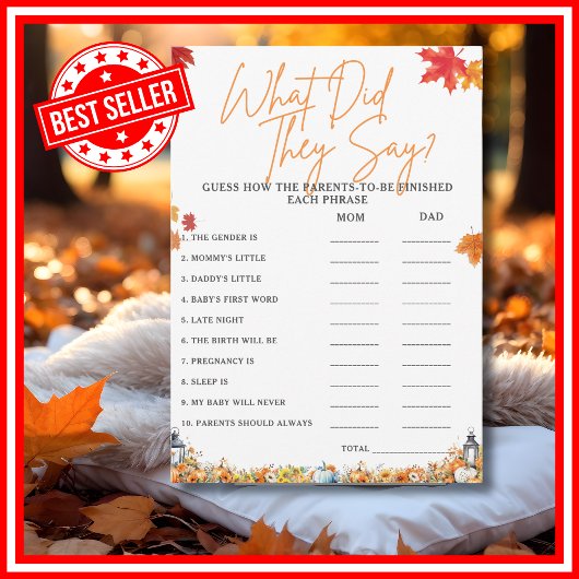 WAT HEBBEN ZE GEZEGD Baby shower Game Little Pumpk Kaart