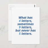 Wat heeft 4 letters? briefkaart (Voorkant / Achterkant)