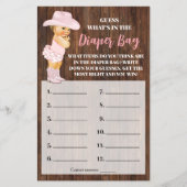 Wat in de luiertas Cowgirl Baby shower Game Kaart (Voorkant)