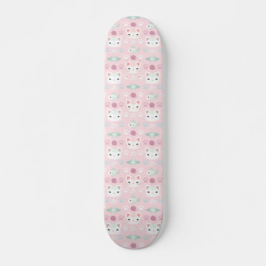 Wat is Cool, Kitty Cat in Roze en Mint Skateboard (Voorkant)