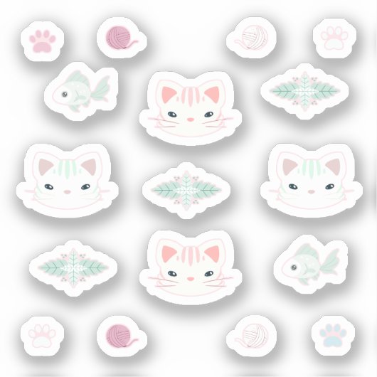 Wat is Cool, Kitty Cat in Roze en Mint Sticker (Voorkant)