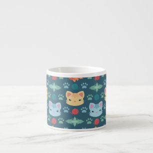 Wat is Cool, Kitty Kat in Blauw en Geel Espresso Kop